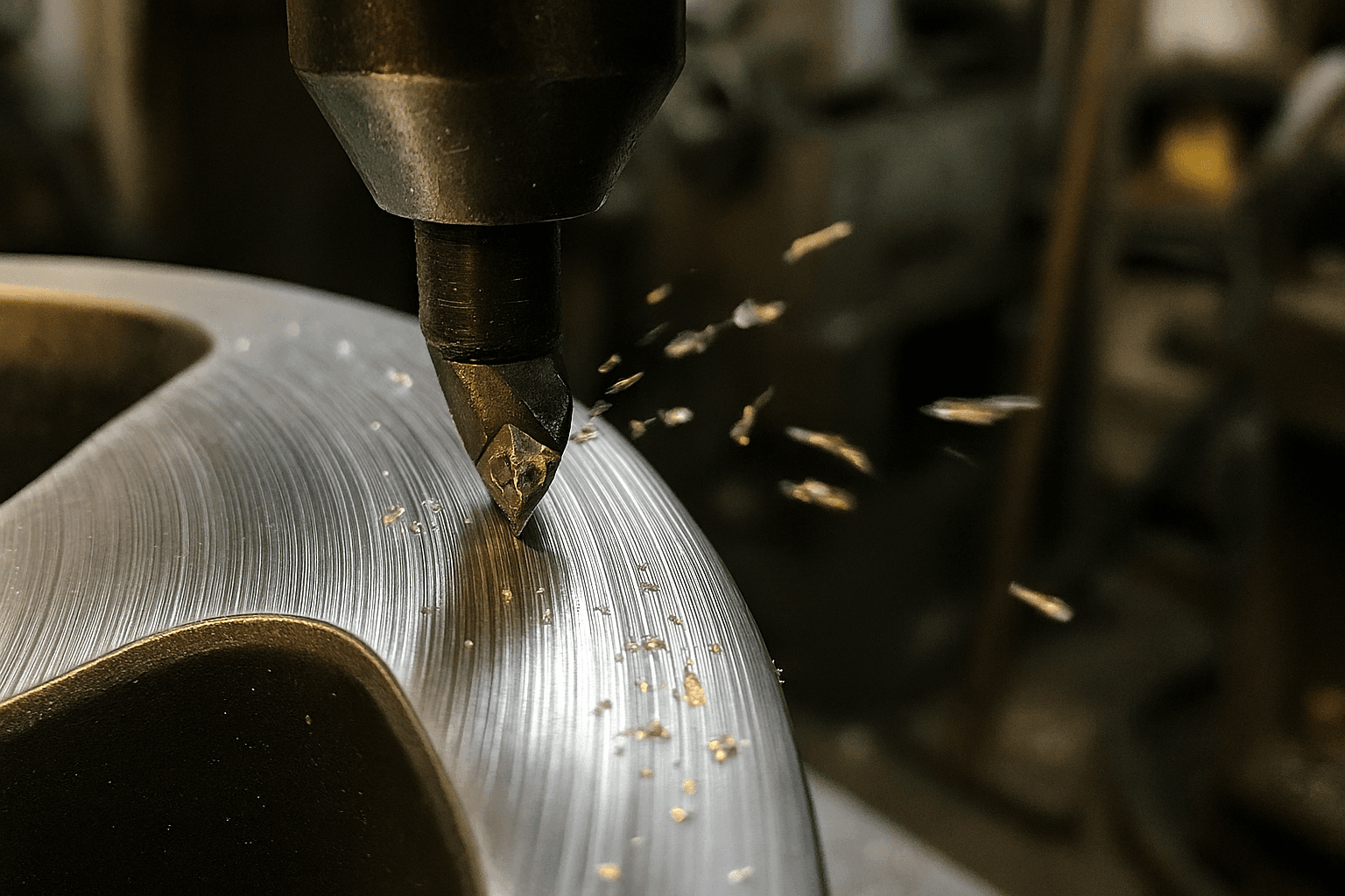CNC-Werkzeug-Detail am Felgenrand