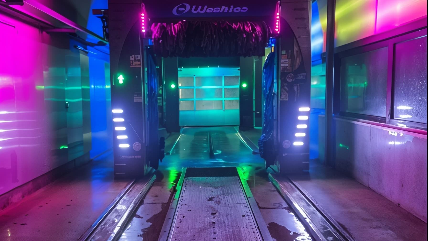WashTec Portal in pink-blauem LED-Licht