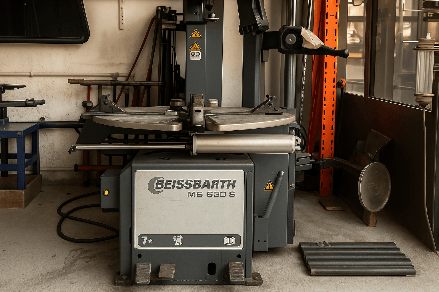 Reifenmontiermaschine in der Werkstatt. Detailansicht