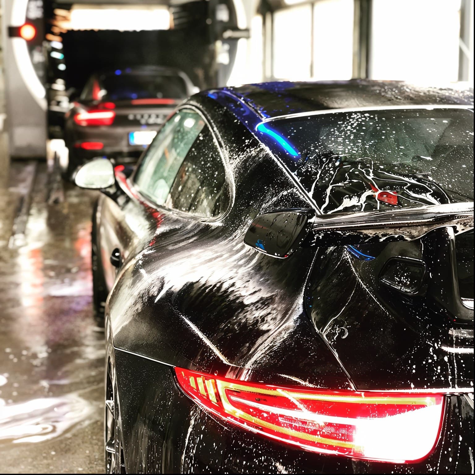 Porsche im farbigen Aktivschaum