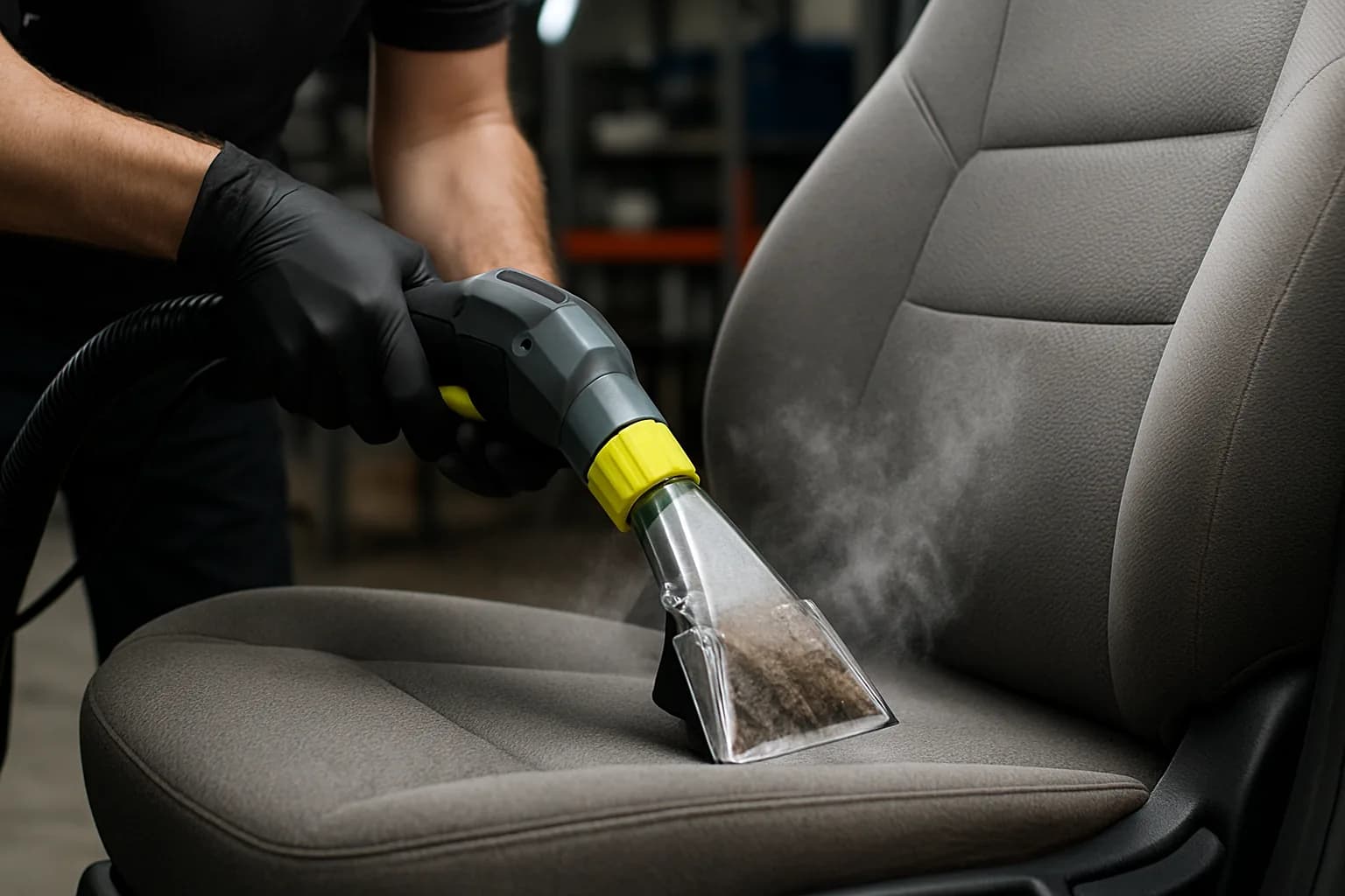 Autositz mit Sprühextraktionsgerät professionell reinigen