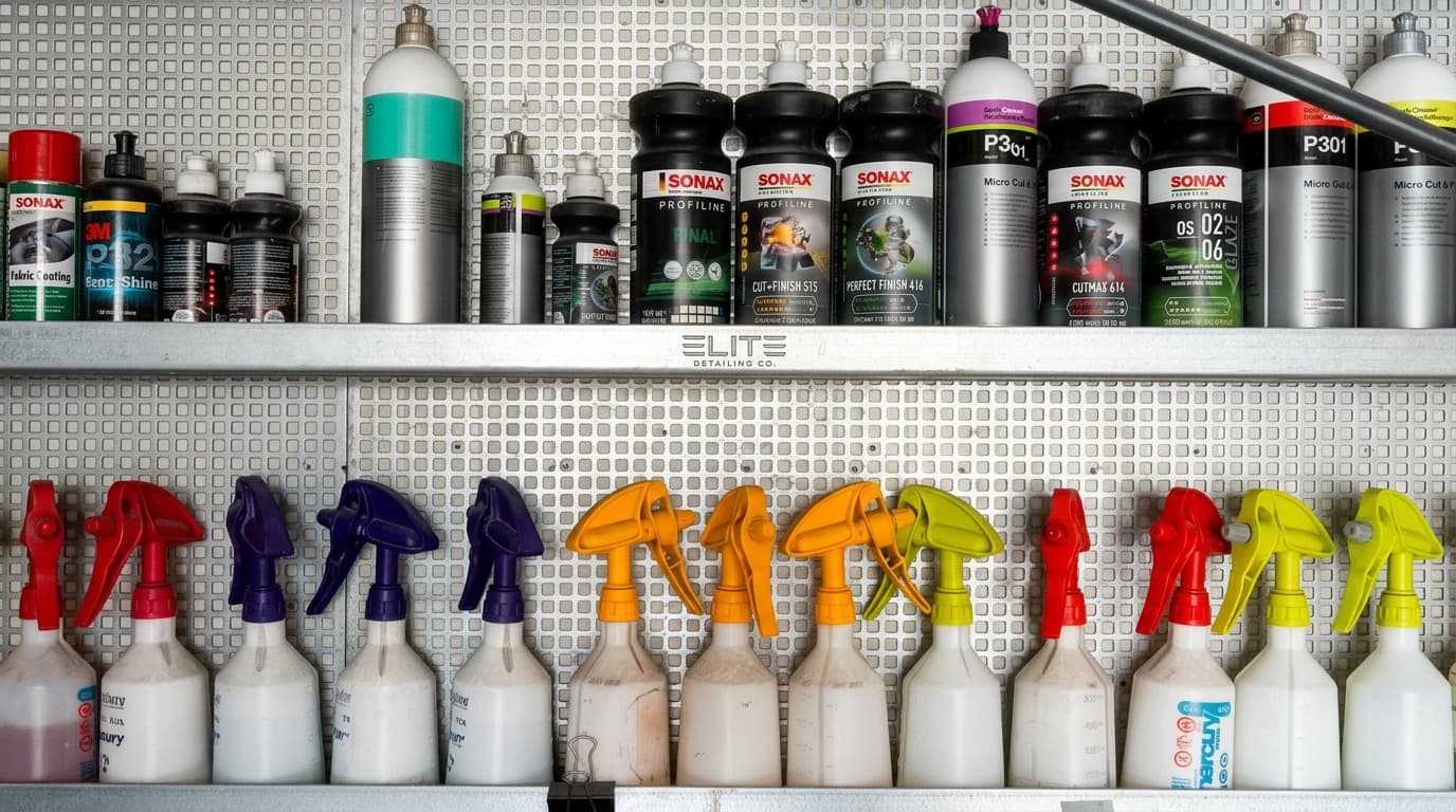Sonax-Pflegemittel und farbige Sprühflaschen-Sammlung