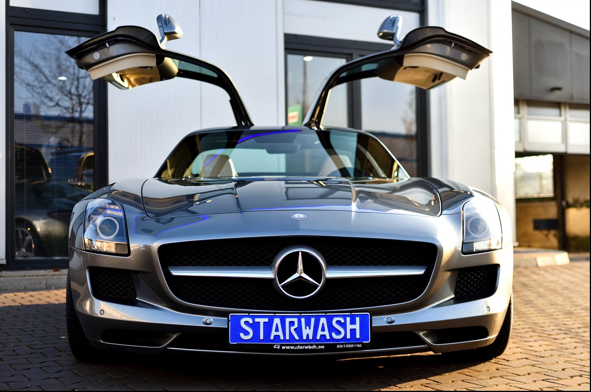 Mercedes SLS mit StarWash-Kennzeichen